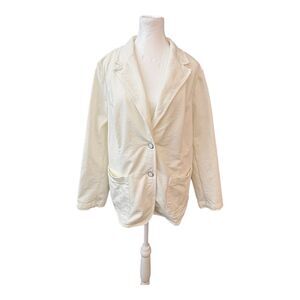 Isaac Mizrahi Live! Knit Denim Classic Slimming Blazer Cream 1X W/ Pockets